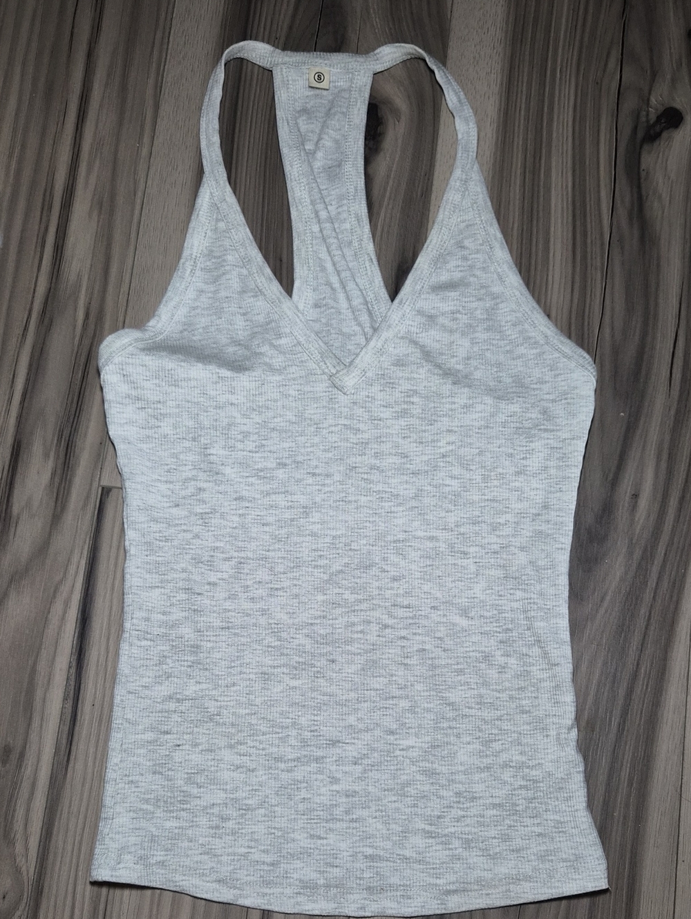 Light Gray Ribbed Racerback V-Neck Tank Top - Women